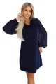 699-1 NELIA Trapezowa sukienka z różą i transparentnymi rękawami - granatowa-7 12142 