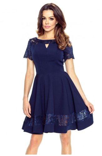 Elegancka Sukienka z Koronkami Granatowa BE59-02