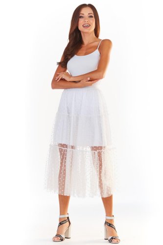 Spódnica z Tiulu w Groszki Biała AW354 