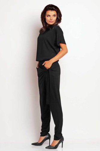 Stylowy Kombinezon z wiskozy Czarny IN106