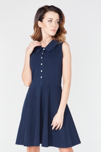 Sukienka z Kołnierzykiem Granatowa T115