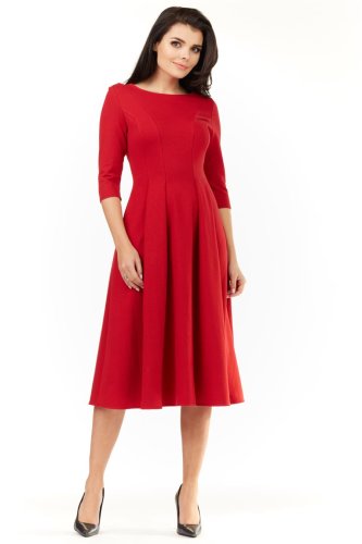 Sukienka Bawełniana z Zakładkami Midi Czerwona IN155