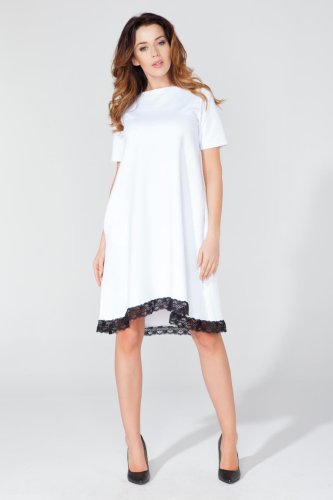 Sukienka Trapezowa z Kieszeniami Biała T107