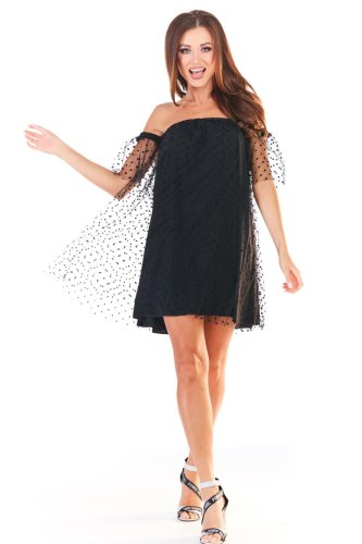 Sukienka z Tiulu w Groszki Czarna AW355