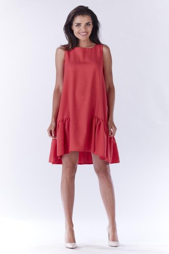 Trapezowa Sukienka z Falbaną Różowa AW176