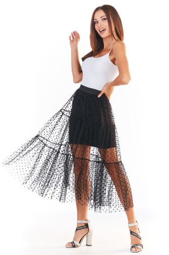 Spódnica z Tiulu w Groszki Czarna AW354