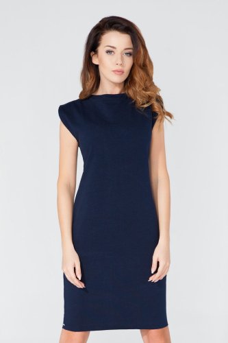 Sukienka z Wiązanym Dekoltem Granatowa T108