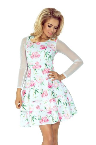 Elegancka Sukienka z Tiulem w Kwiaty NU141-5