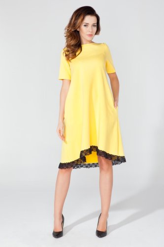 Sukienka Trapezowa z Kieszeniami Żółta T107