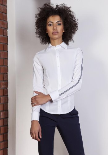 Klasyczna Koszula z Lampasami  Biała LK109