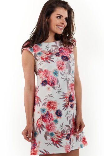 Trapezowa Sukienka w Różowe Kwiaty AW226