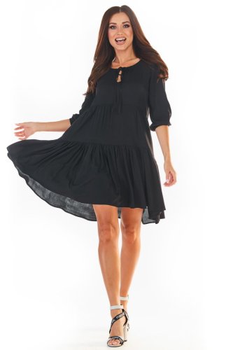Luźna Sukienka z Wiskozy Czarna AW359