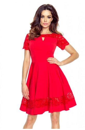 Elegancka Sukienka z Koronkami Czerwona BE59-01