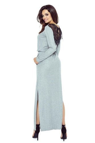 Sukienka Maxi z Koronką Szara BE72-02