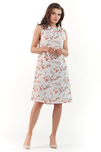 Luźna Letnia Sukienka Ecru w Kwiaty AW224