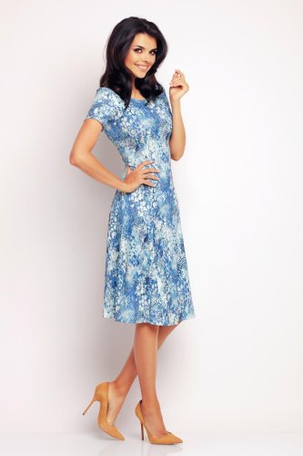 Sukienka Rozkloszowana ze Wzorem Niebieska A144