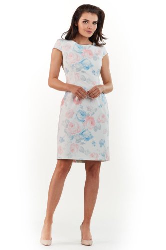 Klasyczna Dopasowana Sukienka w Pastelowe Kwiaty AW225