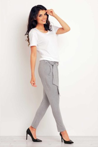 Spodnie z wiskozy z Wiązaniem Szare IN105