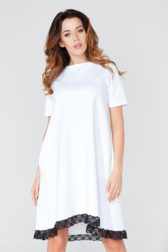 Sukienka Trapezowa z Kieszeniami Biała T107