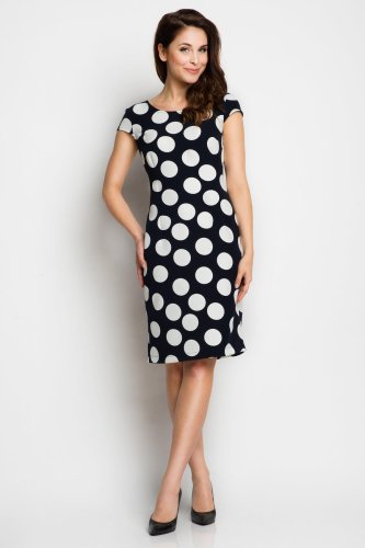 Sukienka Klasyczna w Groszki Granatowa A97