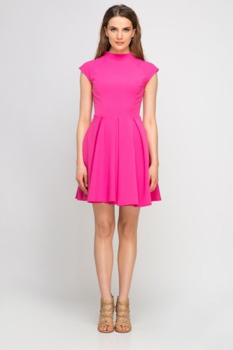 Sukienka Rozkloszowana ze Stójką Fuksja LSUK143