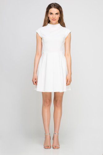 Sukienka Rozkloszowana ze Stójką Ecru LSUK143