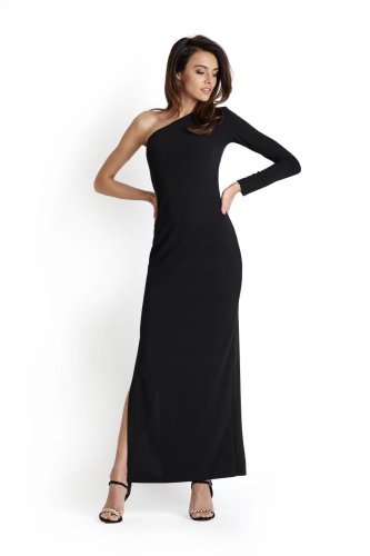 Długa Suknia z Odkrytym Ramieniem Czarna 232