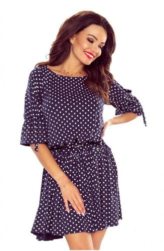 Zwiewna Sukienka z Gumką w Pasie Granatowa BE100-04