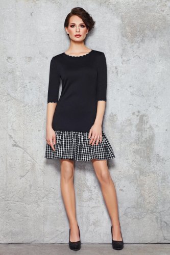 Sukienka Czarna z Kratą Czarno Białą  M037