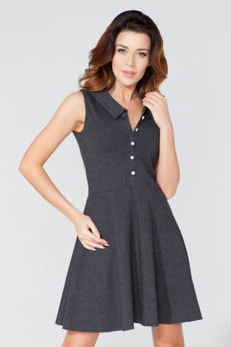 Sukienka z Kołnierzykiem Ciemnoszara T115