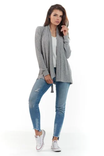 Sweter Wiązany w Pasie Szary AW214