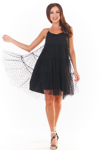 Sukienka z Tiulu na Ramiączkach Czarna AW356 
