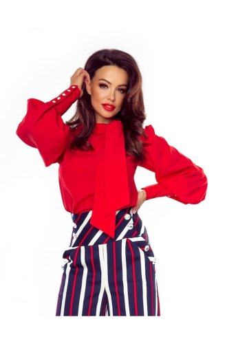 Elegancka Bluzka z Kokardą Czerwona BE92-08