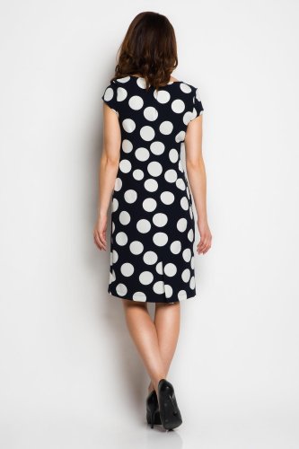 Sukienka Klasyczna w Groszki Granatowa A97