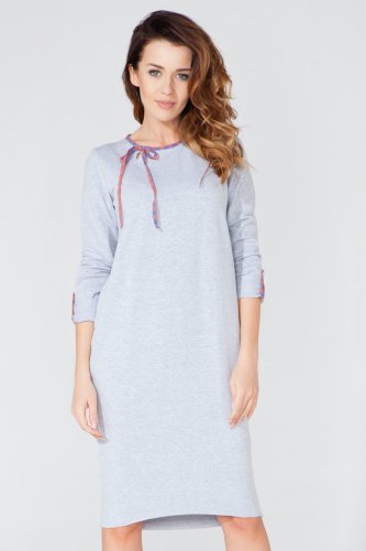 Elegancka Sukienka z Dzianiny Jasnoszara T106