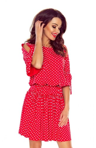 Zwiewna Sukienka z Gumką w Pasie Czerwona BE100-07