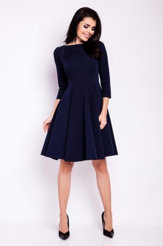 Sukienka Rozkloszowana Midi Granatowa IN116  