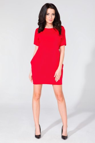 Sukienka Dzienna z Kieszeniami Czerwona T130