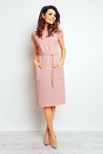 Sukienka z Wiązaniem Pudrowa M85