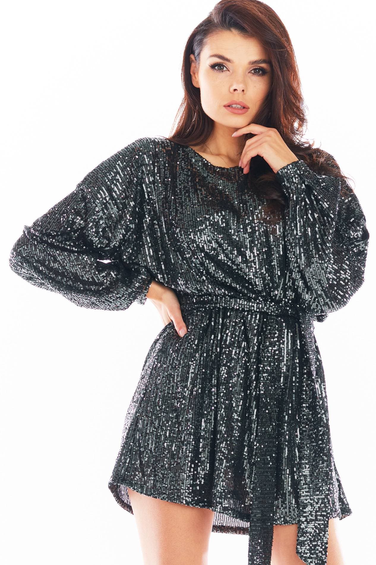 Sukienka mini w cekiny Grafitowa