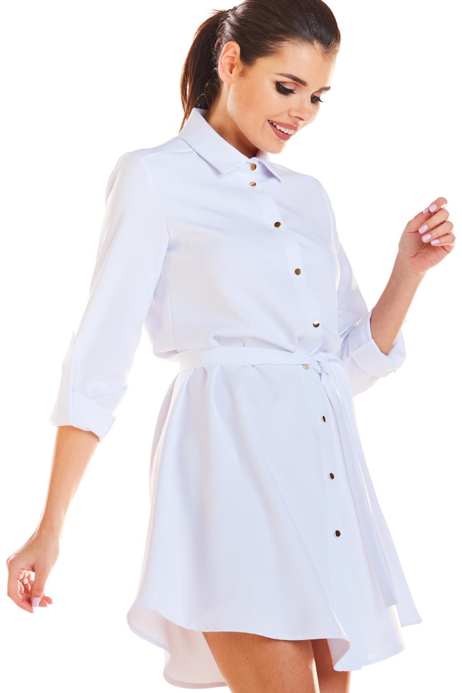 sukienka, letnia, biała, dzienna, kołnierzykiem, in200, sklep, online