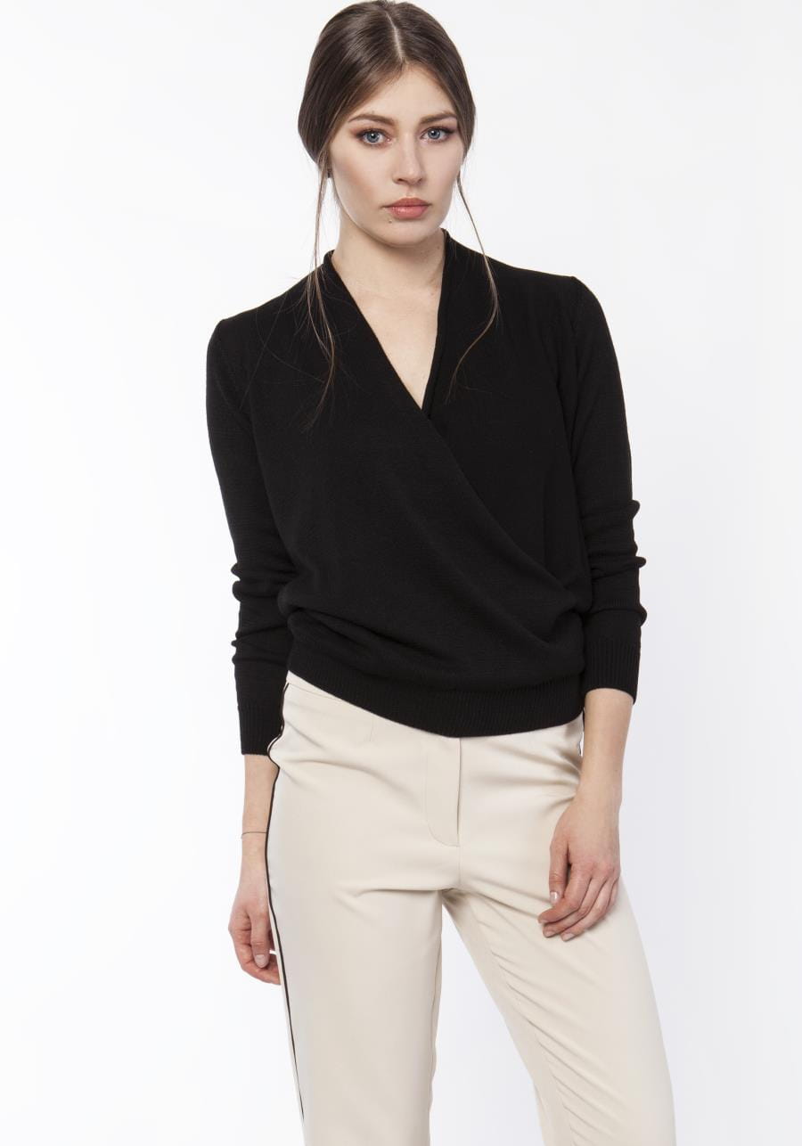 sweter, kopertowym, dekolcie, ,swe119, czarny, lanti, online