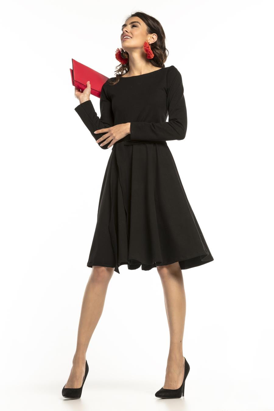 sukienka, dzianinowa, czarna, jesień, Dress, T287