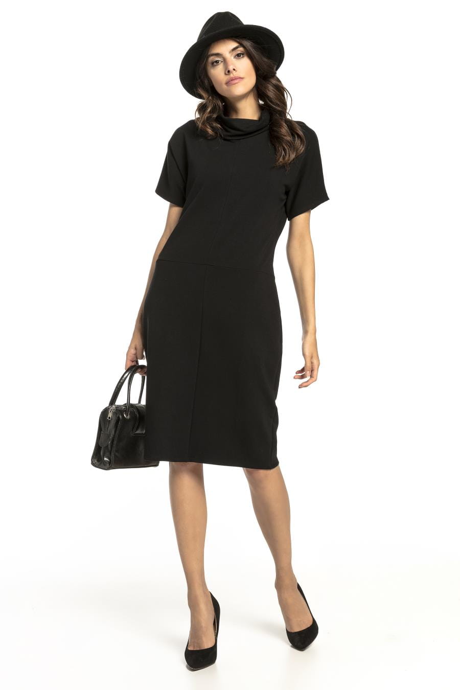 sukienka, czarna, golfem, jesień, Dress T291