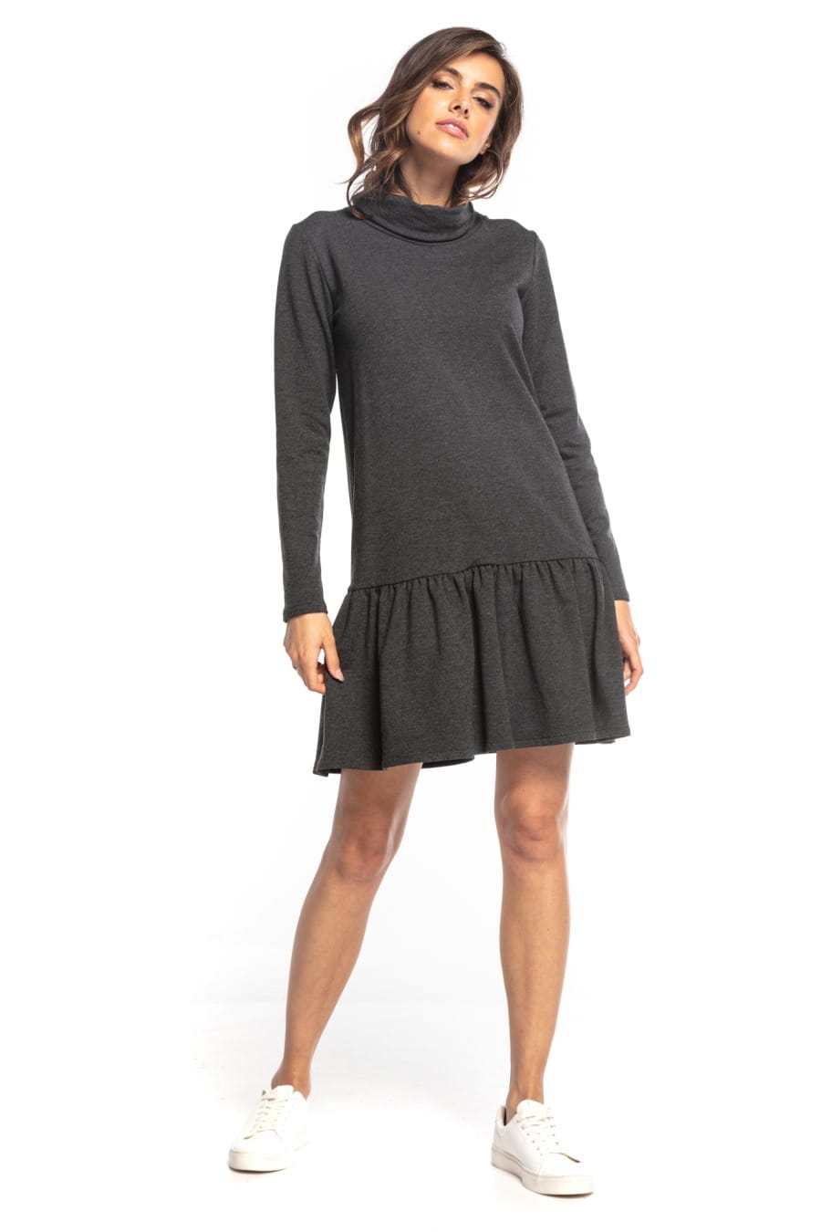 Dress - T356-dresowa-sukienka-grafit-falbaną-golfem.jpg