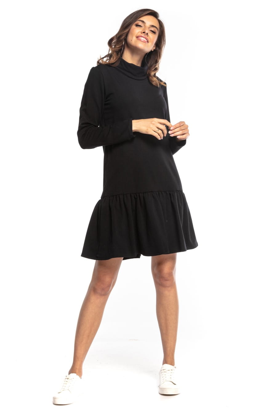 Dress - T356-sukienka-czarna-polska-golfem-dresowa-falbanką.jpg