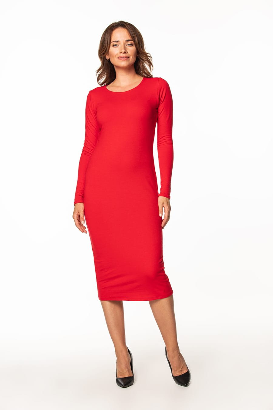 Dress - T365-dopasowana-prosta-sukienka-czerwona-polska-bawełna.jpg