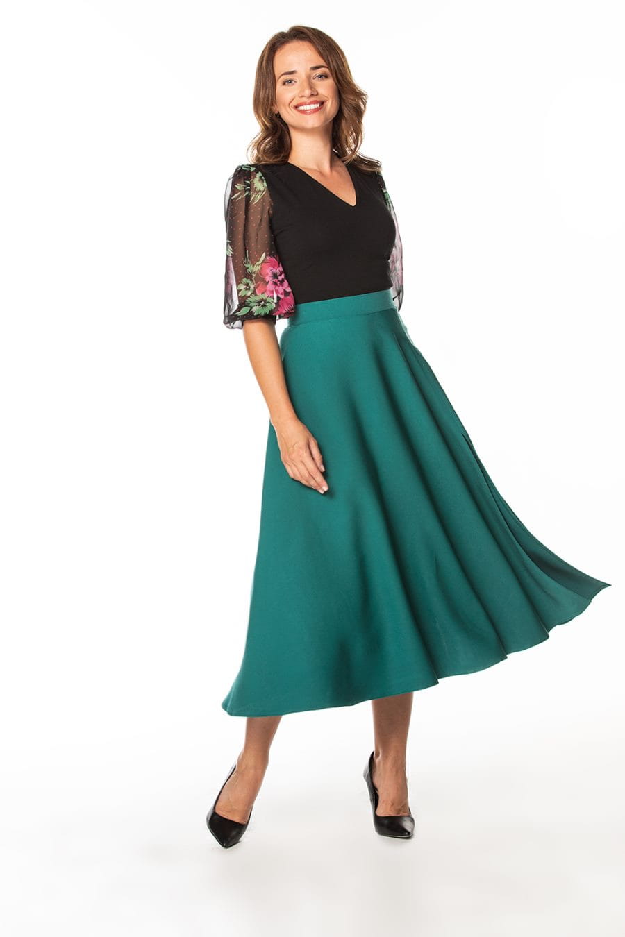 Skirt - T361-spódnica-szmaragdowy-polska-rozkloszowana-maxi.jpg