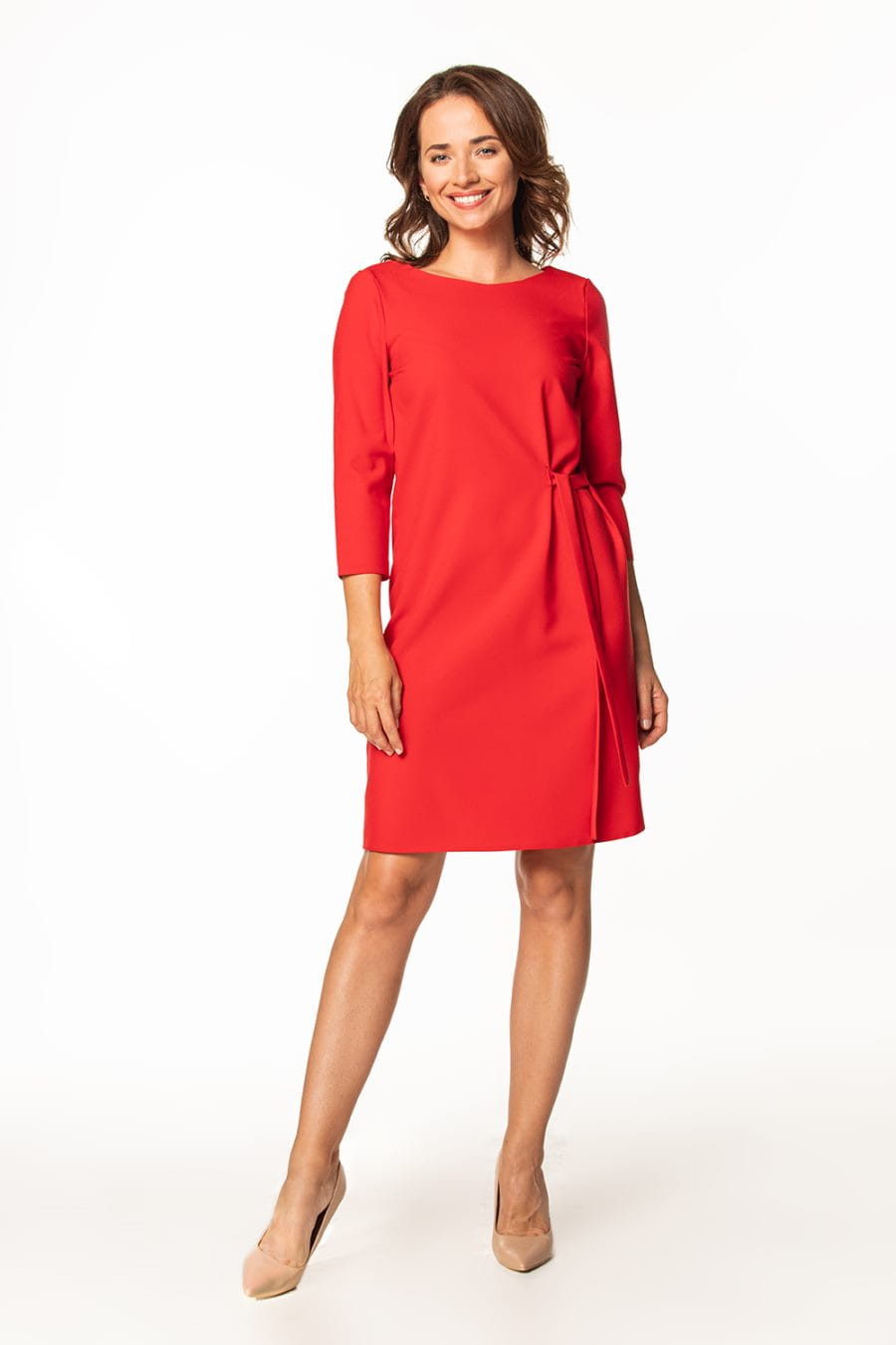 Dress - T363-sukienka-prosta-malina-wiązaniem-polska-dzienna.jpg