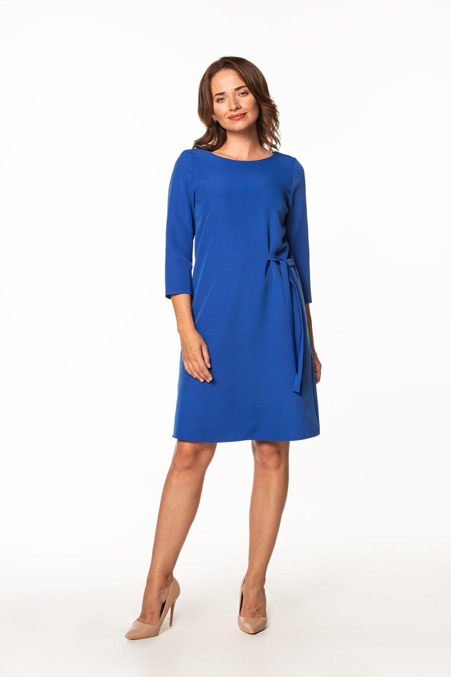 Dress - T363-chabrowa-sukienka-prosta-polska-wiazaniem-dzienna.jpg